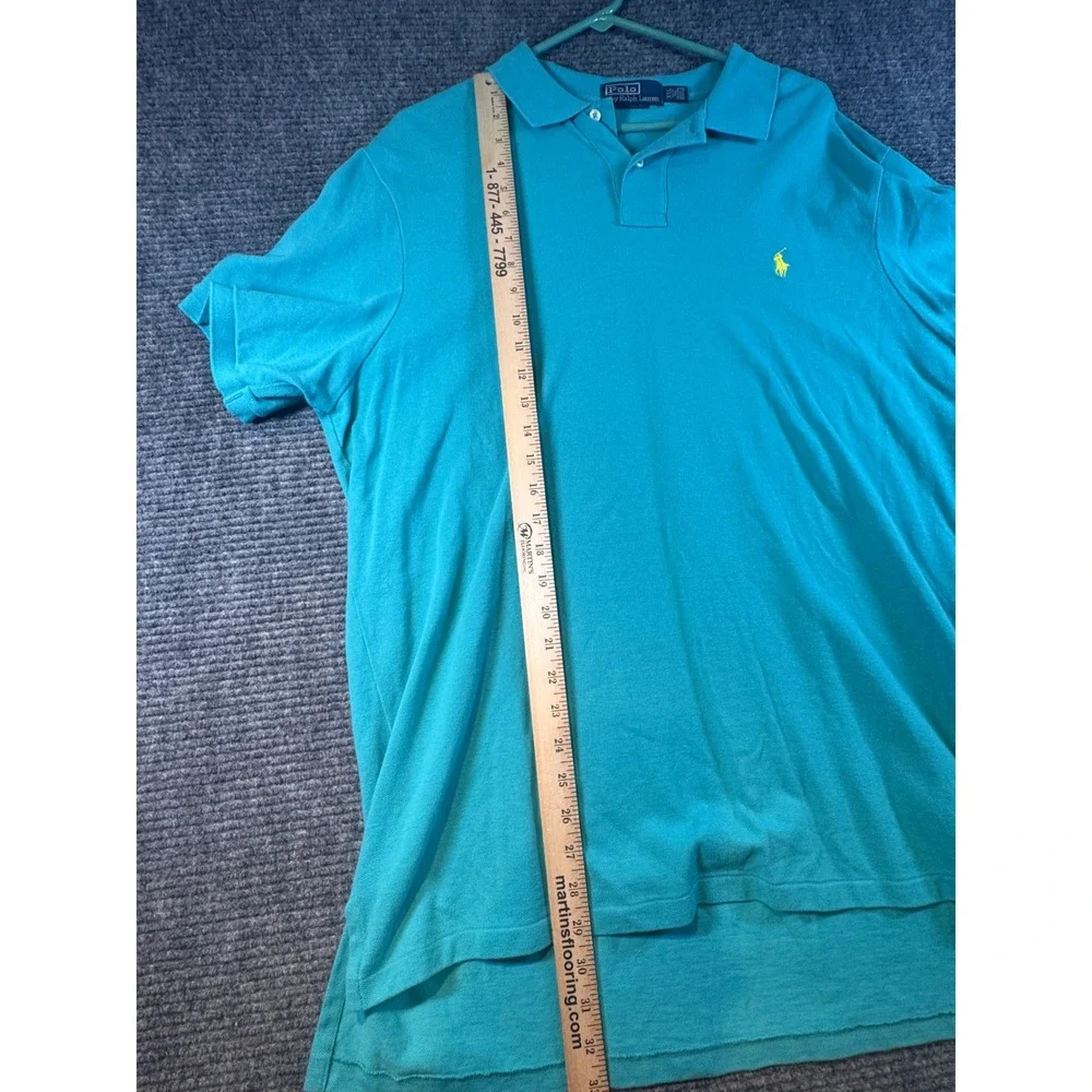 Polo Ralph Lauren Mens XXL Teal Blue Pique Cotton Short Sleeve Polo Shirt Yellow